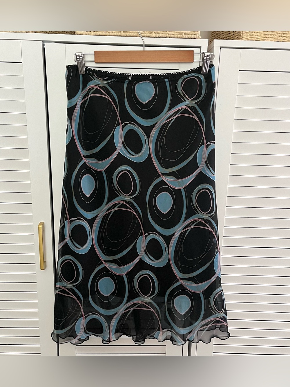 Vintage Black Pink Blue Retro Midi Skirt Sz M Y2K Fairy 90s Carrie Bradshaw READ